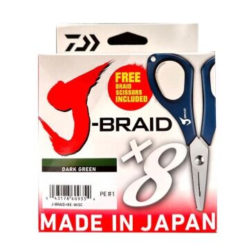 Daiwa J-Braid 150m 8x Koyu Yeşil Örgü İp Misina (Makas Hediyeli)