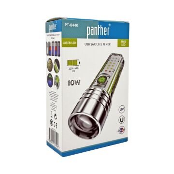 Panther 2000 Lümen USB Şarjlı UV El Feneri PT-8440