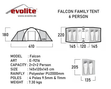 Evolite Falcon 6 Kişilik 2 Odalı Aile Kamp Çadırı