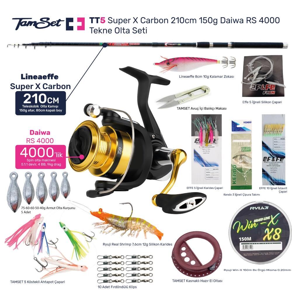 TAMSET RS4000 Super X Carbon 210cm 150g Tekne Olta Seti TT5