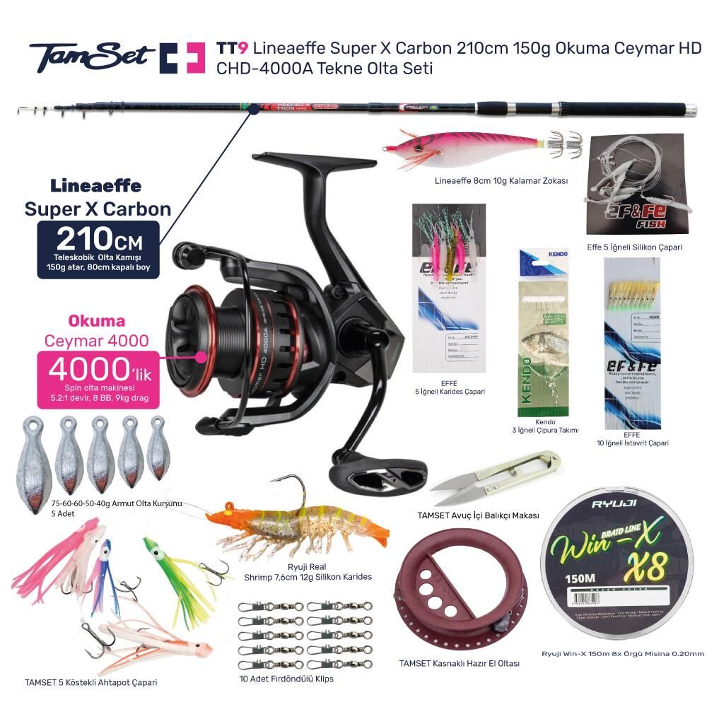 TAMSET Ceymar 4000 Super X Carbon 210cm 150g Tekne Olta Seti TT9