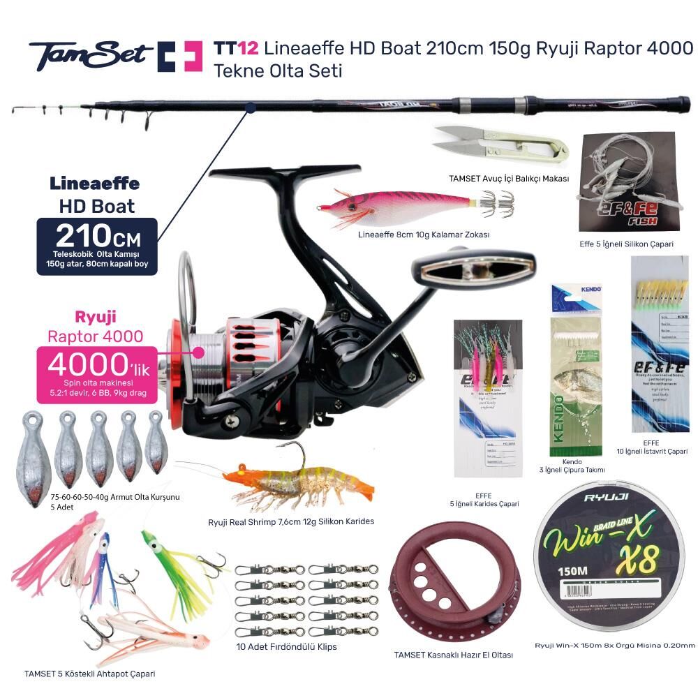 TAMSET Ryuji Raptor 4000 HD Boat 210cm 150g Tekne Olta Seti TT12