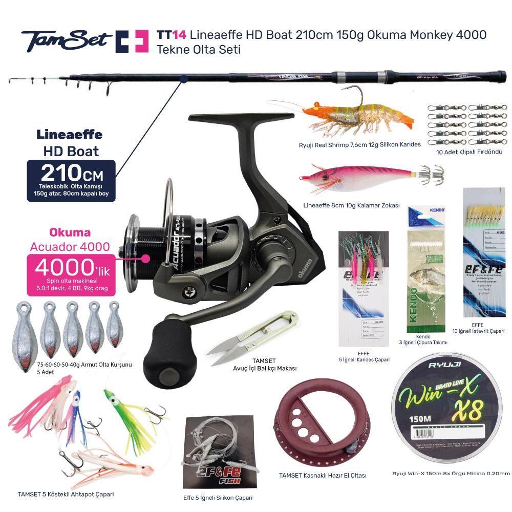 TAMSET Okuma Acuador 4000 HD Boat 210cm 150g Tekne Olta Seti TT14