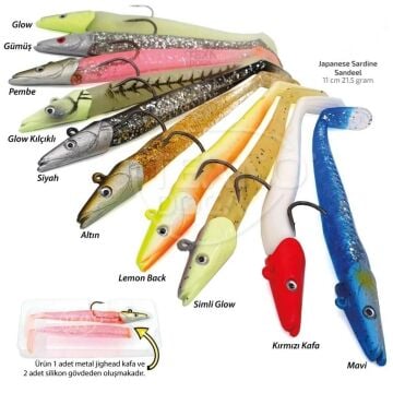 Japanese Levrek Sasi Sardine Sandeel Silikon Yem 21,5g 11cm Glow
