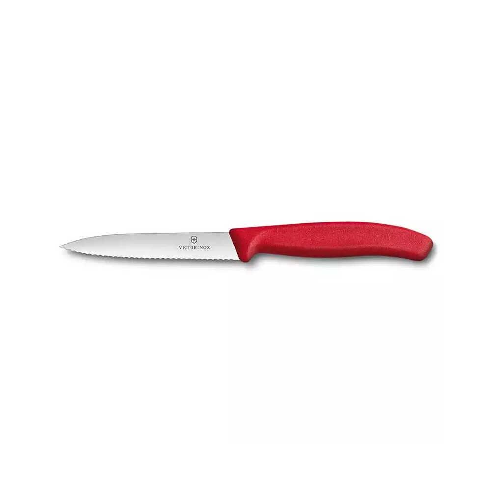 Victorinox 10cm Tırtıklı Soyma Doğrama Bıçağı Kırmızı