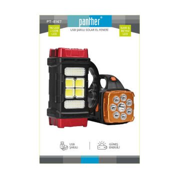 Panther Led El Feneri USB Şarjlı Solar Kamp Lambası PT-8167