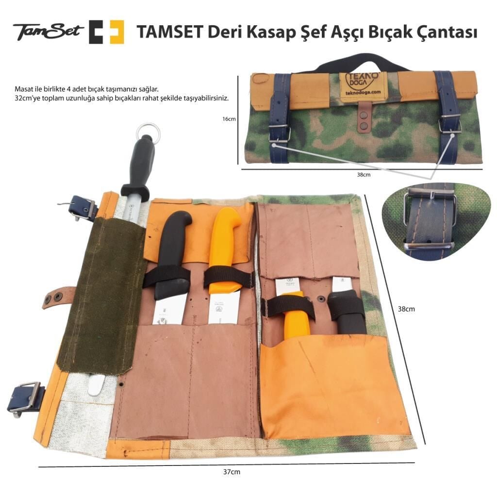 TAMSET Deri Kasap Şef 4+1 Aşçı Bıcak Çantası