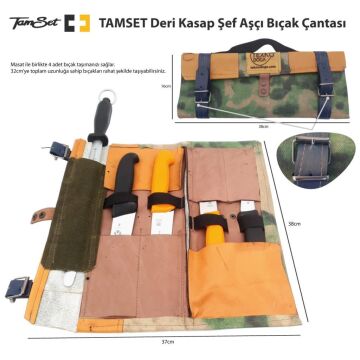 TAMSET Deri Kasap Şef 4+1 Aşçı Bıcak Çantası