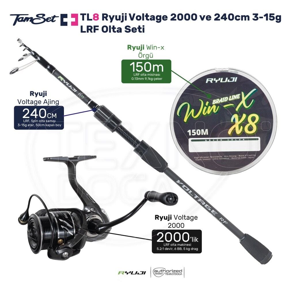 TAMSET Ryuji Voltage 2000 ve 240cm 3-15g LRF Spin Olta Seti TL8