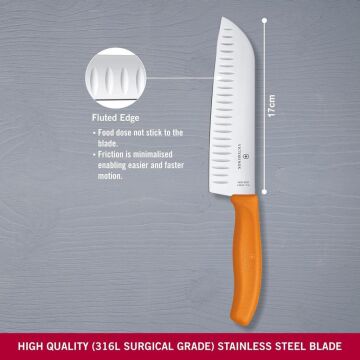 Victorinox SwissClassic 17cm Santoku Bıçağı Oluklu 6.8526.17L9B Turuncu