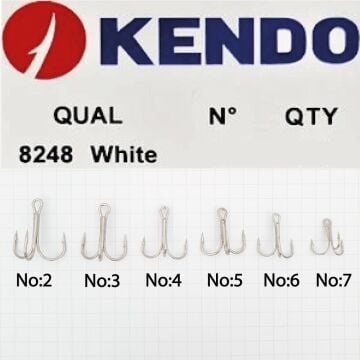 Kendo Treble 3'lü Olta İğnesi 8248 Beyaz Krom Çelik Üçlü İğne No:6 100 Adet