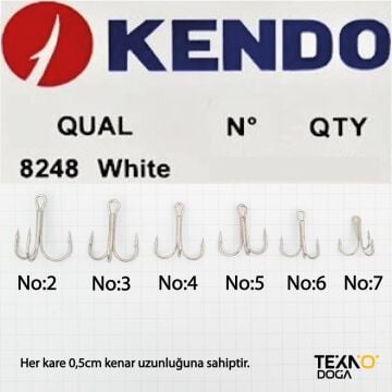 Kendo Treble 3'lü Olta İğnesi 8248 Beyaz Krom Çelik Üçlü İğne No:4 100 Adet