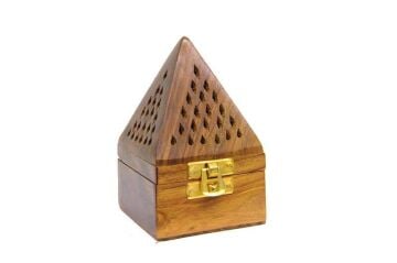 Mystica Ahşap Piramit Konik Tütsü Yakma Kutusu 14cm