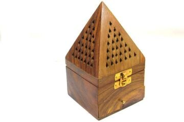 Mystica Ahşap Piramit Konik Tütsü Yakma Kutusu 16cm