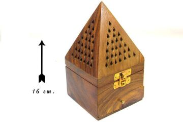 Mystica Ahşap Piramit Konik Tütsü Yakma Kutusu 16cm