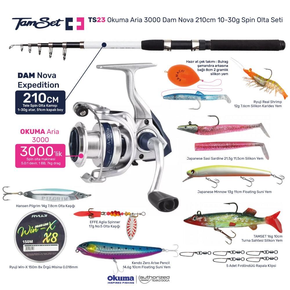 TAMSET Okuma Aria 3000 Nova 210cm 10-30g Spin Olta Seti TS23
