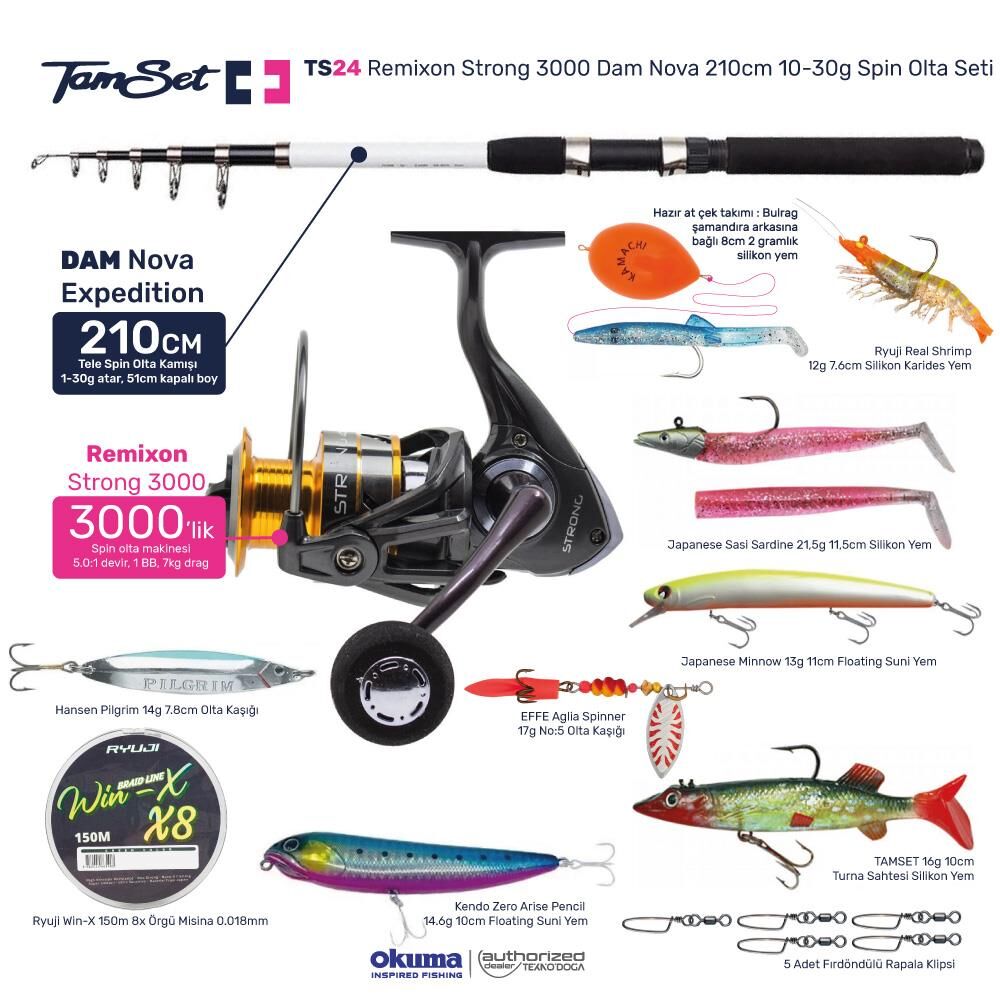 TAMSET Strong 3000 Nova 210cm 10-30g Spin Olta Seti TS24