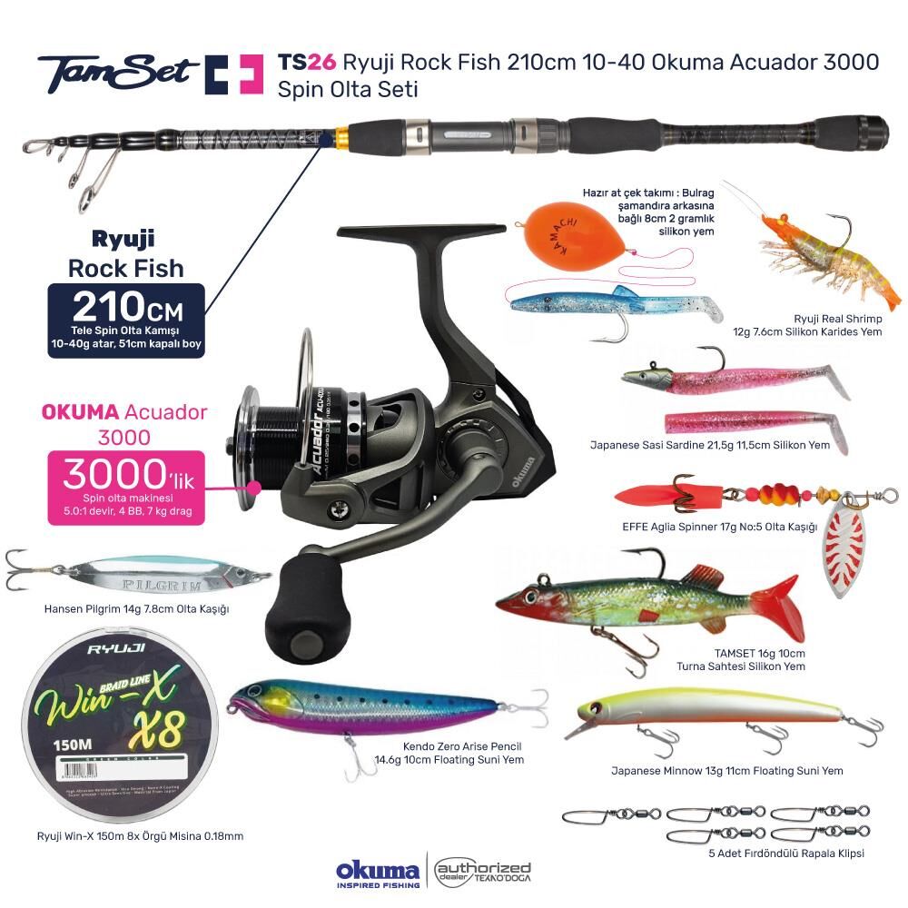 TAMSET Acuador 3000 Rock Fish 210cm 10-40cm Spin Olta Seti TS26