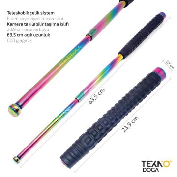 W60 Teleskopik Katlanır Çelik Jop 63,5cm Polis Copu Kılıflı Gökkuşağı