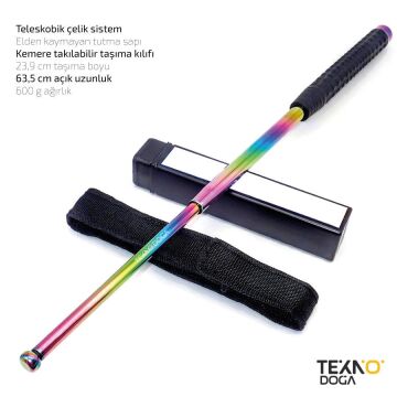 W60 Teleskopik Katlanır Çelik Jop 63,5cm Polis Copu Kılıflı Gökkuşağı