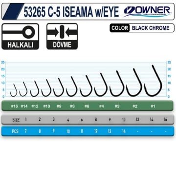 Owner 53265 C-5 Carp Iseama w/EYE Black Chrome Sazan Olta İğnesi