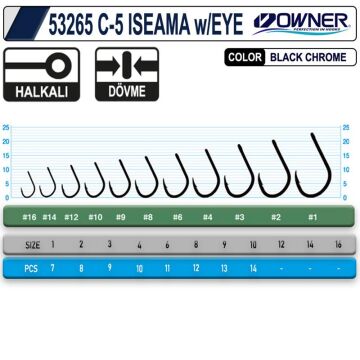 Owner 53265 C-5 Carp Iseama w/EYE Black Chrome Sazan Olta İğnesi