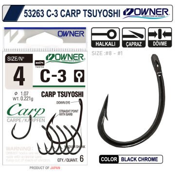 Owner 53263 C-3 Carp Tsuyoshi Black Chrome Sazan Olta İğnesi