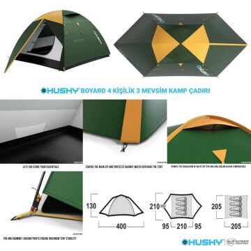 HUSKY Boyard Classic 4 Kişilik 3 Mevsim Kamp Çadırı Yeşil