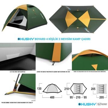 HUSKY Boyard Classic 4 Kişilik 3 Mevsim Kamp Çadırı Yeşil