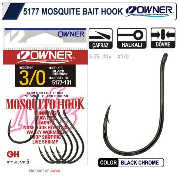 Owner 5177 Mosquito Hook Black Chrome Sinek Olta İğnesi 2