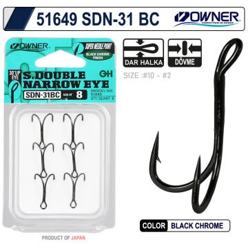 Owner 51649 SDN-31 Black Chrome İkili Rapala İğnesi