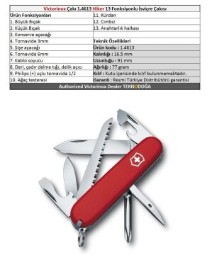 Victorinox Hiker 1.4613 Kırmızı İsviçre Çakısı 91mm 13F