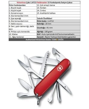 Victorinox Fieldmaster 1.4713 Kırmızı İsviçre Çakısı 91mm 15F