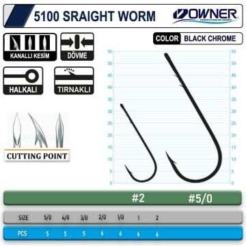Owner 5100 Uzun Sap Lüfer Olta İğnesi Black Chrome