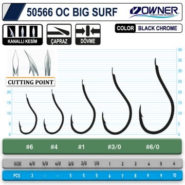 Owner 50566 Cut Big Surf Gun Black Olta İğnesi Black Chrome