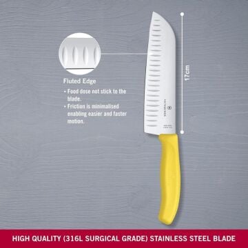 Victorinox SwissClassic 17cm Santoku Bıçağı Oluklu 6.8526.17L8B Sarı
