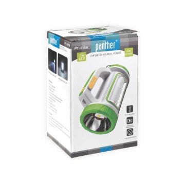 Panther LED El Feneri USB Şarjlı Solar Kamp Lambası PT-8158