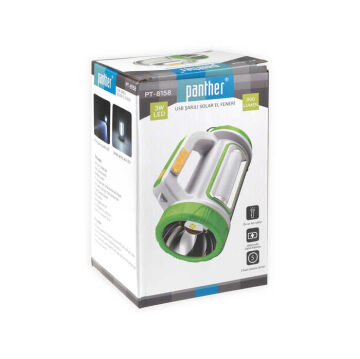 Panther LED El Feneri USB Şarjlı Solar Kamp Lambası PT-8158