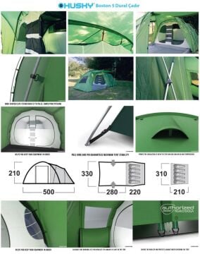 HUSKY Boston Dural 5 Kişilik 3 Mevsim Kamp Çadırı Yeşil