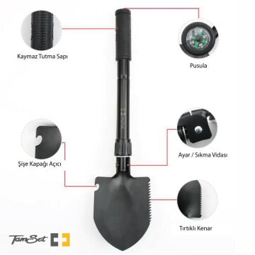 TAMSET C1 Kürek 41,5cm Katlanır Portatif Kamp Küreği
