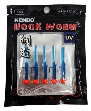 Kendo Hook Worm Jighead+LRF Silikonu 1.5gr+4.5cm 5 Adet