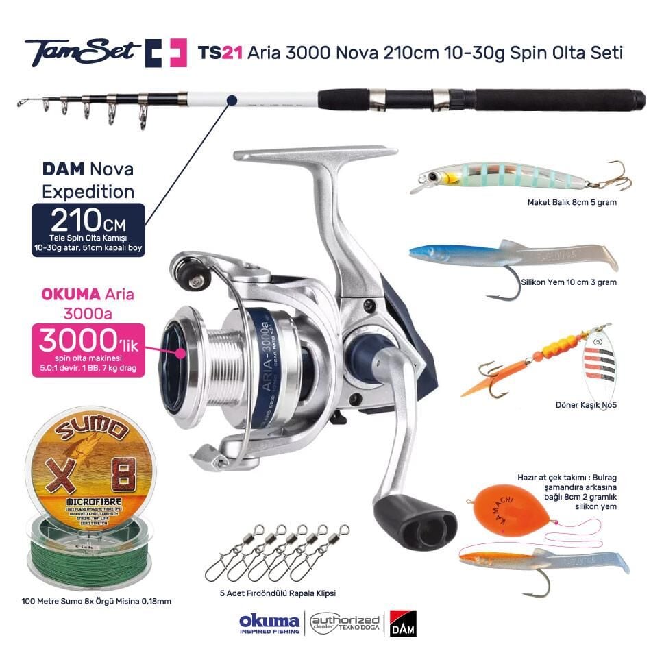 TAMSET Aria 3000 Nova 210cm 10-30g Spin Olta Seti TS21