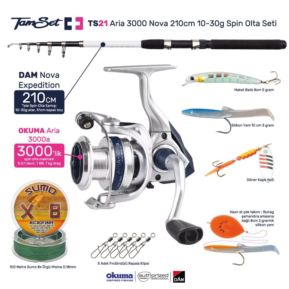 TAMSET Aria 3000 Nova 210cm 10-30g Spin Olta Seti TS21