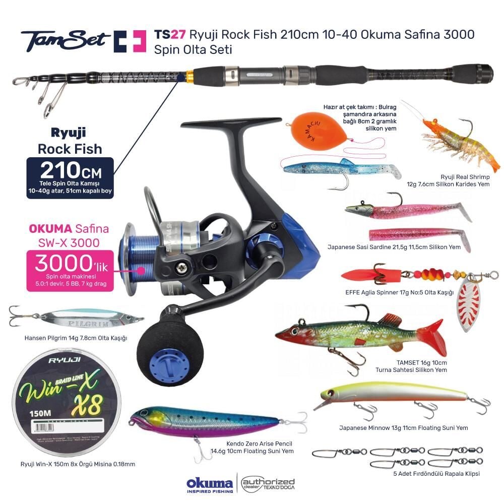 TAMSET Safina 3000 Rock Fish 210cm 10-40g Spin Olta Seti TS27