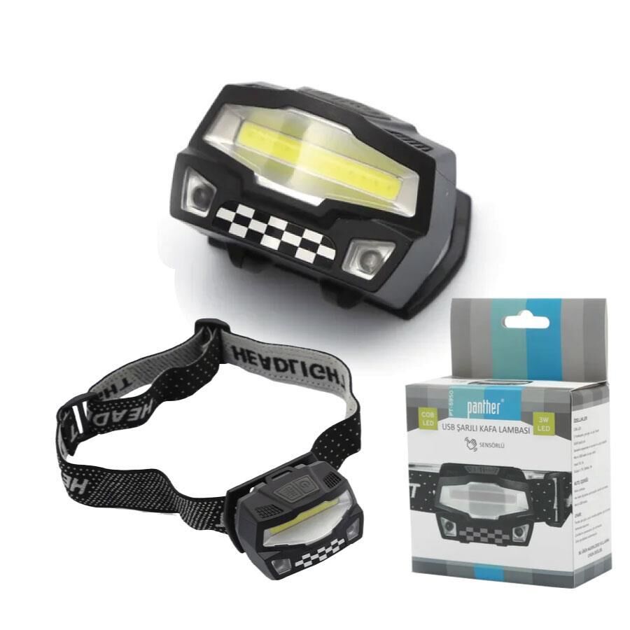 Panther Sensörlü LED Kafa Lambası 500lm USB Şarjlı PT-5950