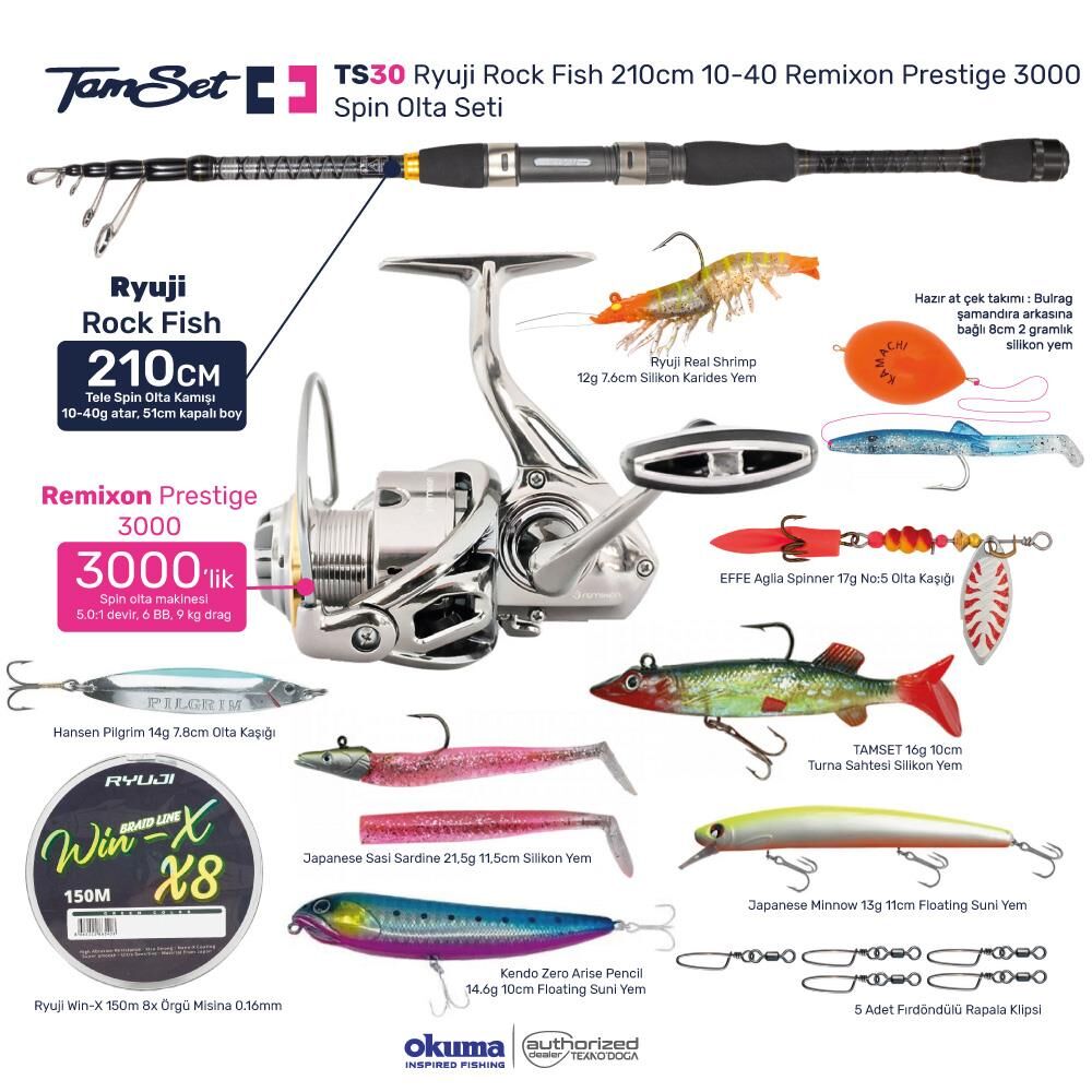 TAMSET Prestige 3000 Rock Fish 210cm Spin Olta Seti TS30