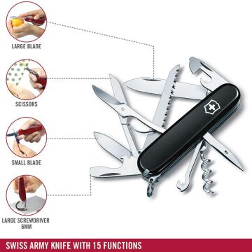 Victorinox Huntsman 1.3713.3 Siyah İsviçre Çakısı 91mm 15F