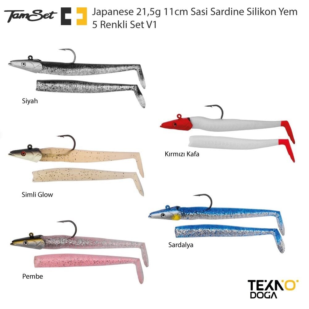 TAMSET 21.5g 11cm Sasi Sardine Silikon Yem 5 Renkli Set V1
