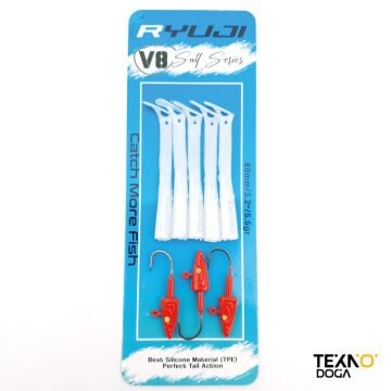 Ryuji V8 8cm 5.5g LRF Silikon Yem Red Head White Silver