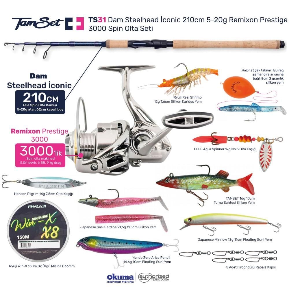 TAMSET Prestige 3000 Steelhead 210cm Spin Olta Takımı Seti TS31